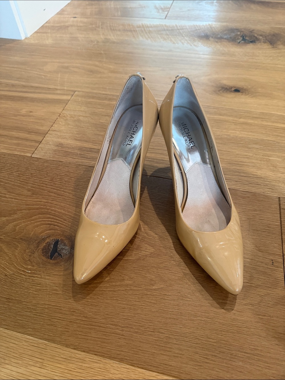 Michael Kors Beige Patent Pointed-Toe Pumps
